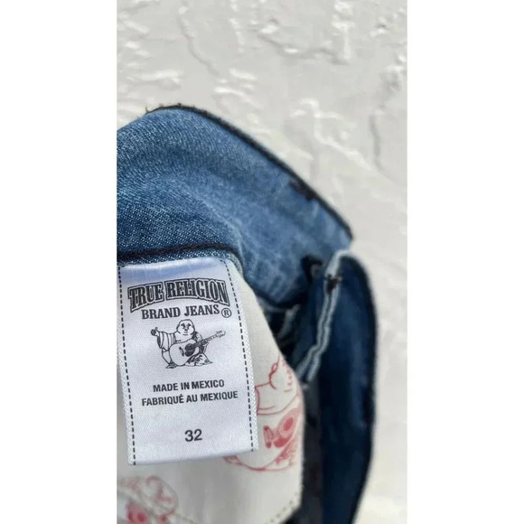 True Religion Mens Distressed Straight Cut Denim Jeans Light Blue Size 32 - Picture 4 of 16